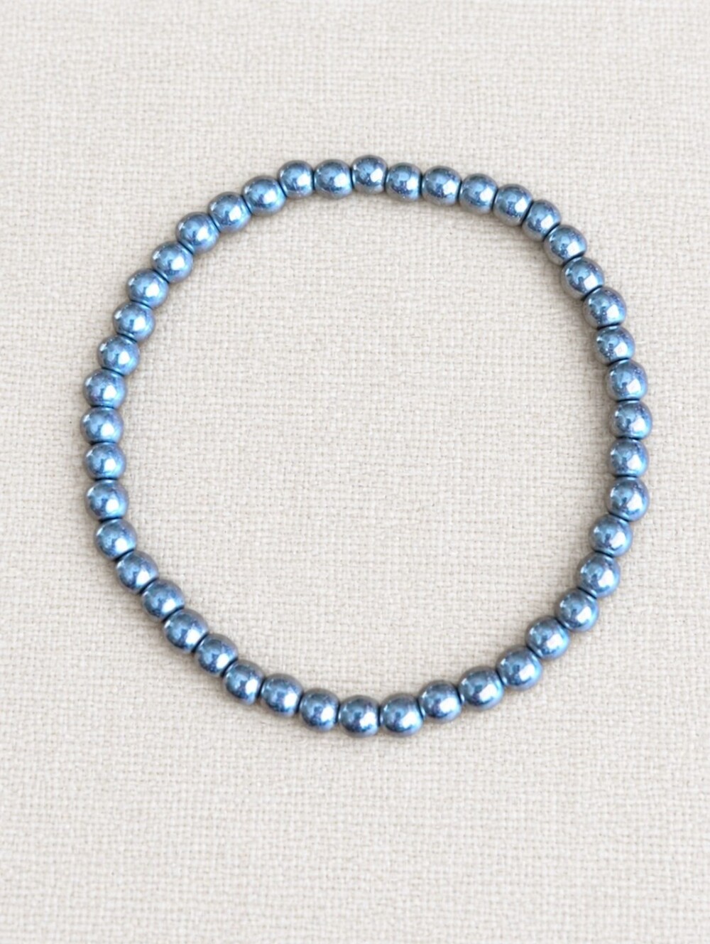 Silver Hematite Beaded Stretch Bracelet | Handmade | 4mm